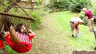 Babe rides bisex cocks